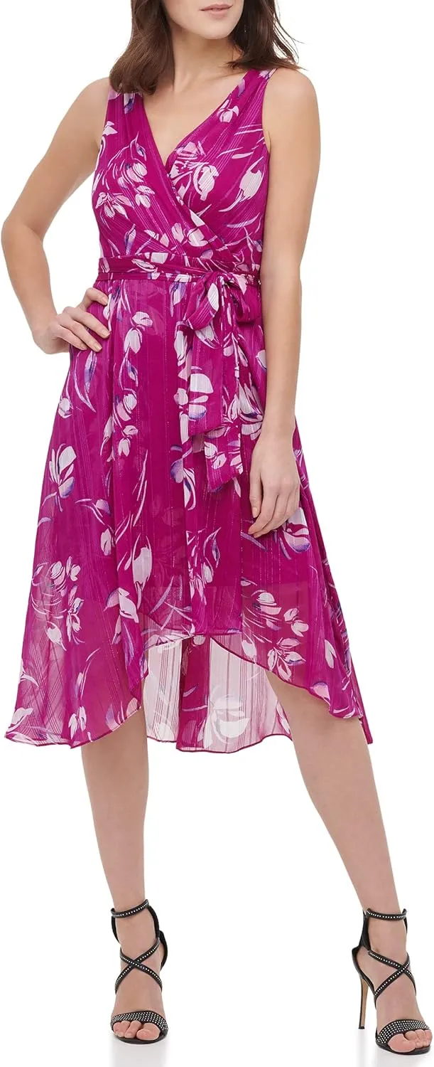 DKNY womens Sleeveless Faux Wrap Dress