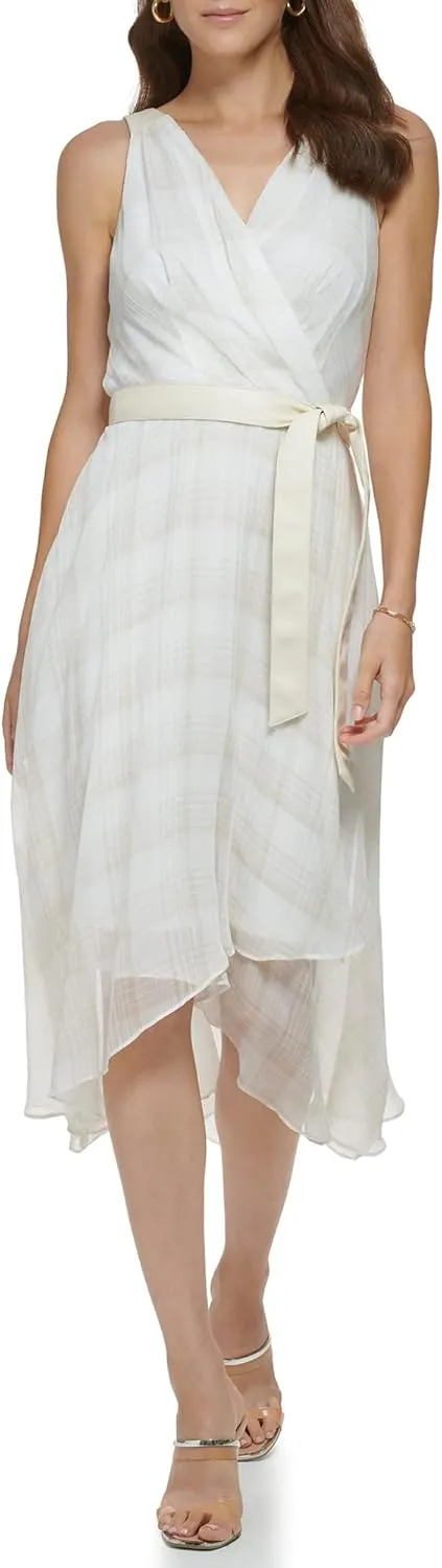 DKNY womens Sleeveless Faux Wrap Dress