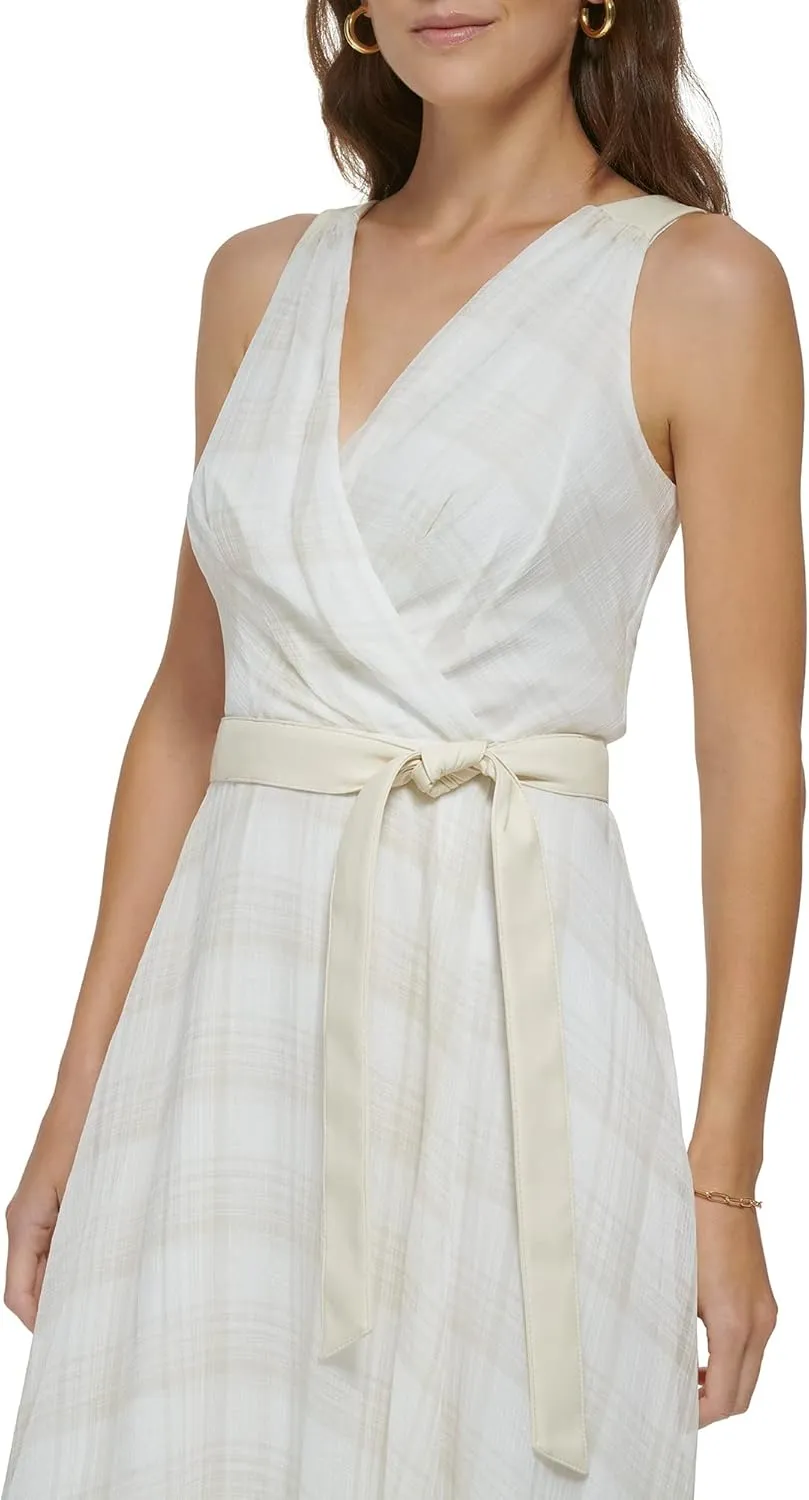 DKNY womens Sleeveless Faux Wrap Dress