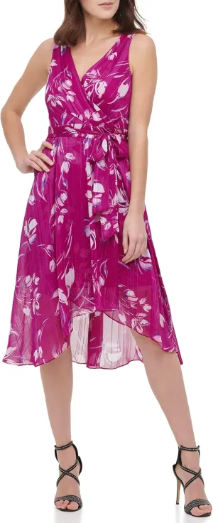 DKNY womens Sleeveless Faux Wrap Dress