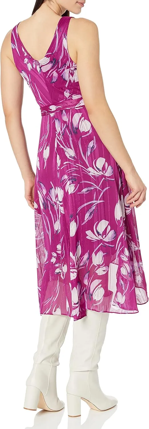 DKNY womens Sleeveless Faux Wrap Dress