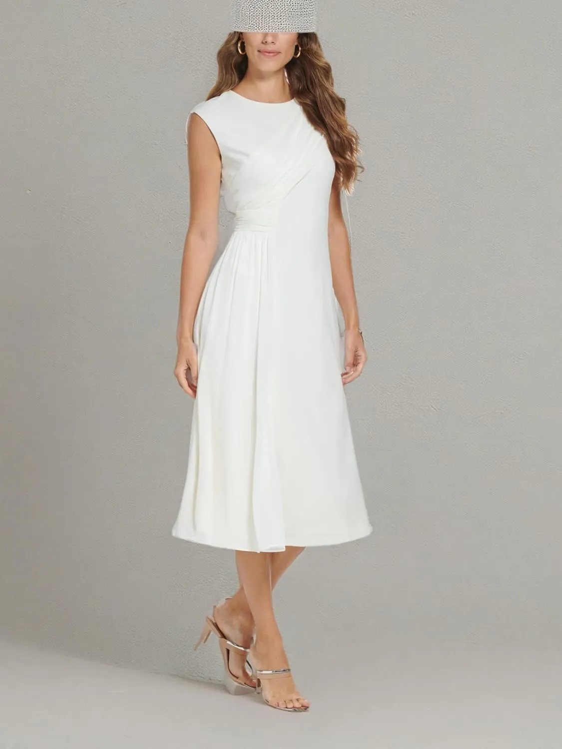 DKNY womens Sleeveless Mixed Media Midi Dress