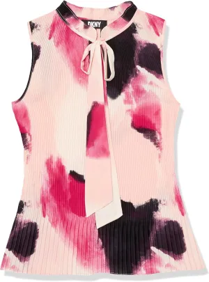 DKNY Women's Sleeveless Neck Tie Blouse
