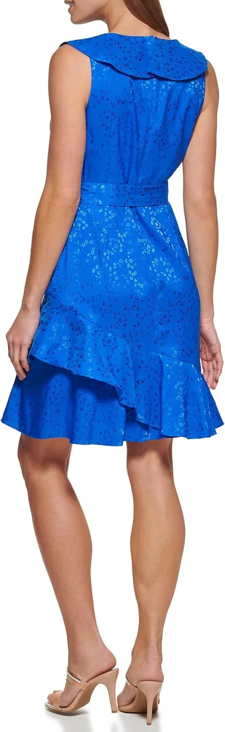DKNY womens Sleeveless Ruffle Faux Wrap Dress