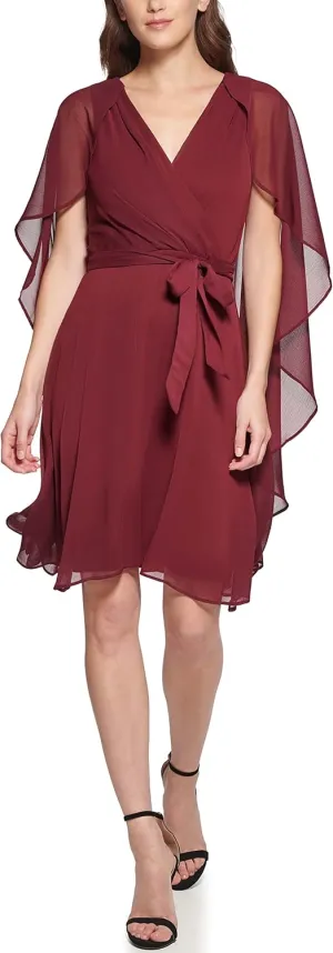 DKNY womens V-neck Cape Dress