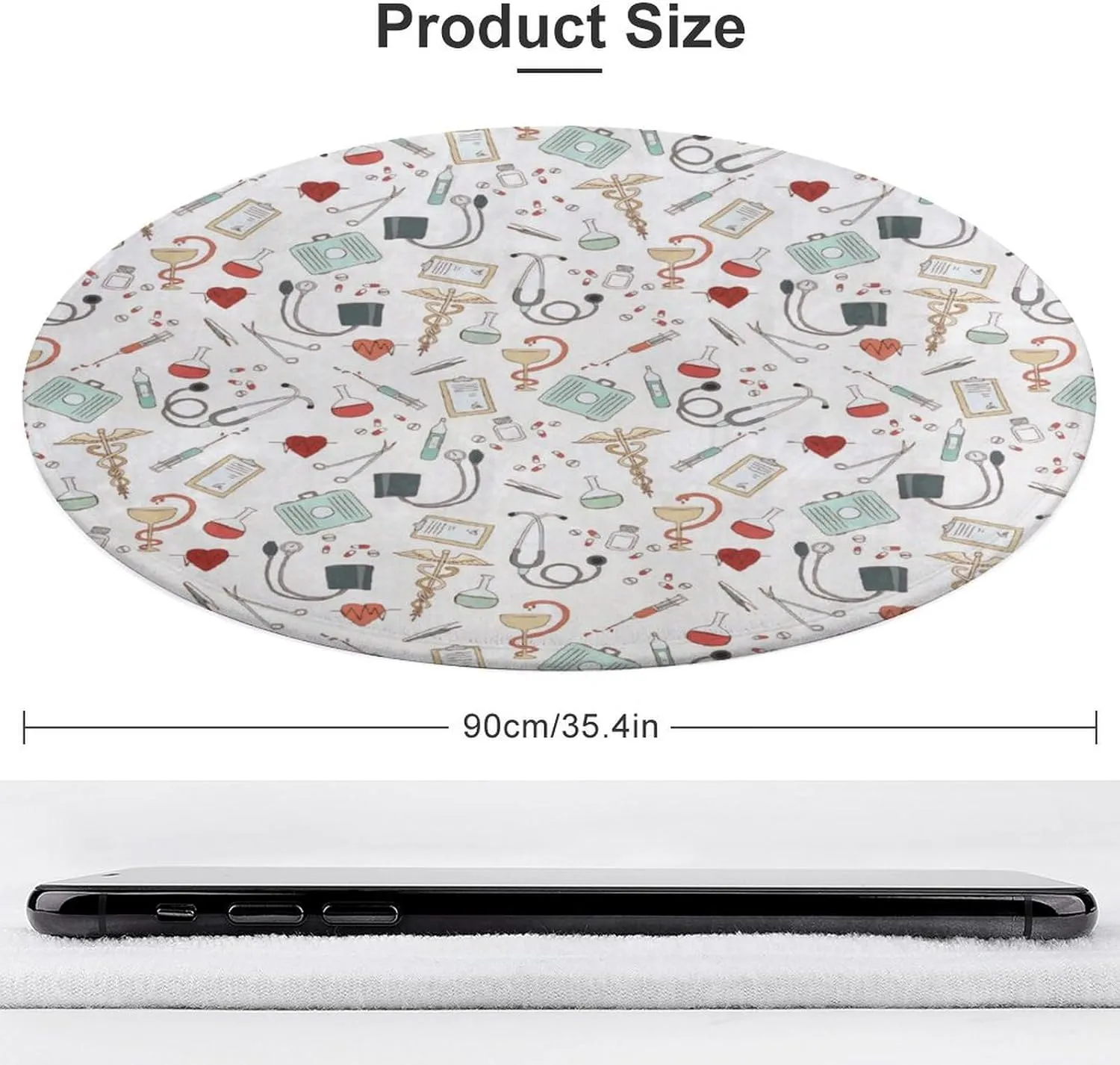 Doctor Nurse Small Bedroom Coral Fleece Circular Floor Mat, Non Slip and Washable 90 * 90cm