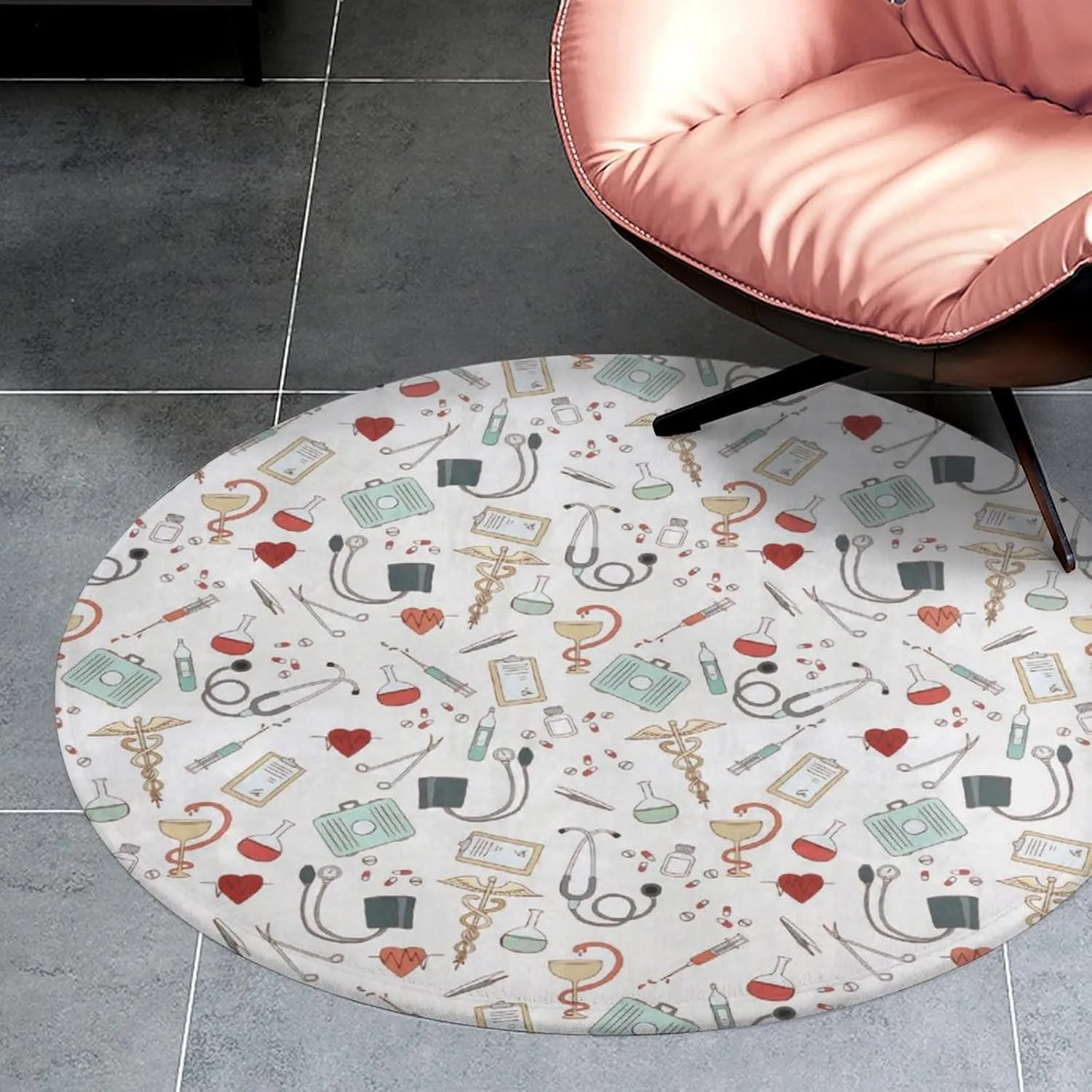 Doctor Nurse Small Bedroom Coral Fleece Circular Floor Mat, Non Slip and Washable 90 * 90cm