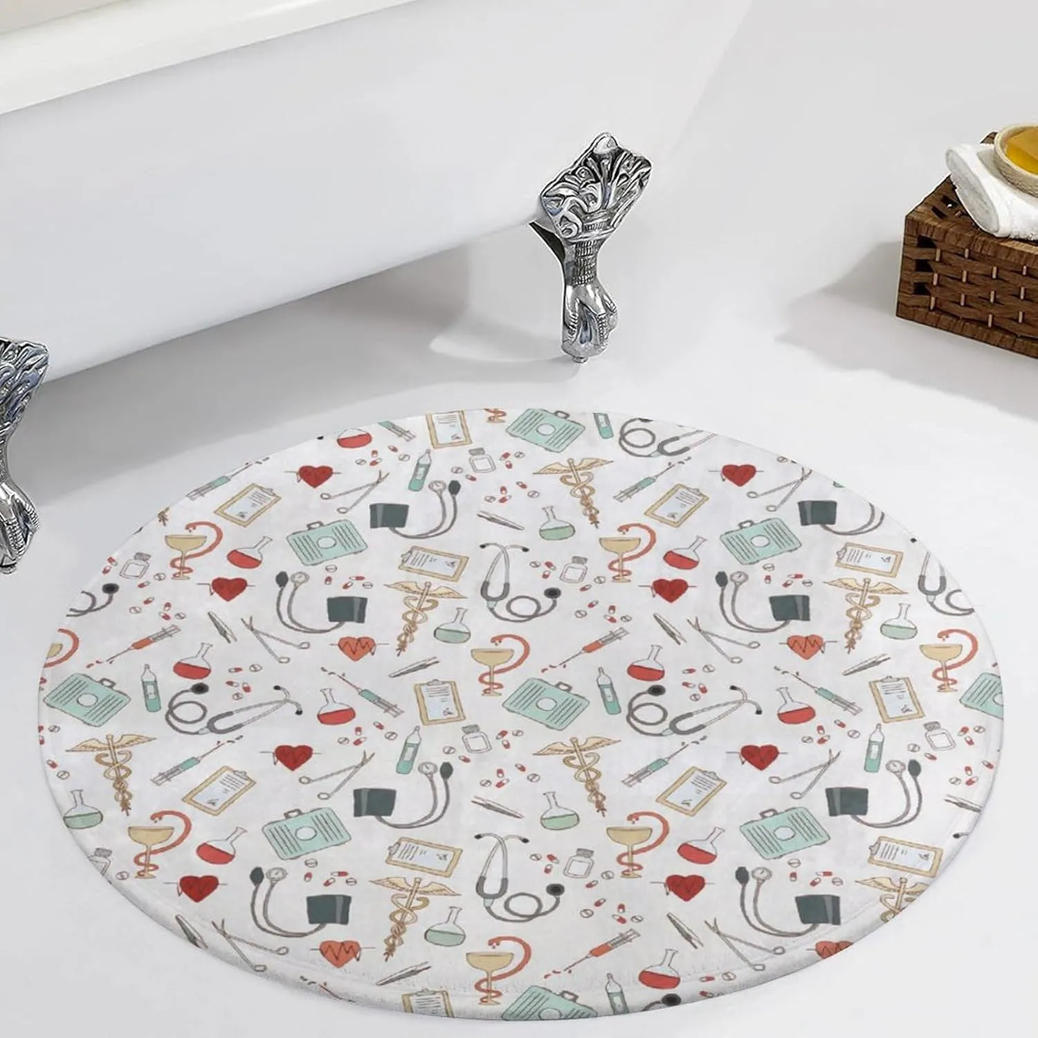 Doctor Nurse Small Bedroom Coral Fleece Circular Floor Mat, Non Slip and Washable 90 * 90cm