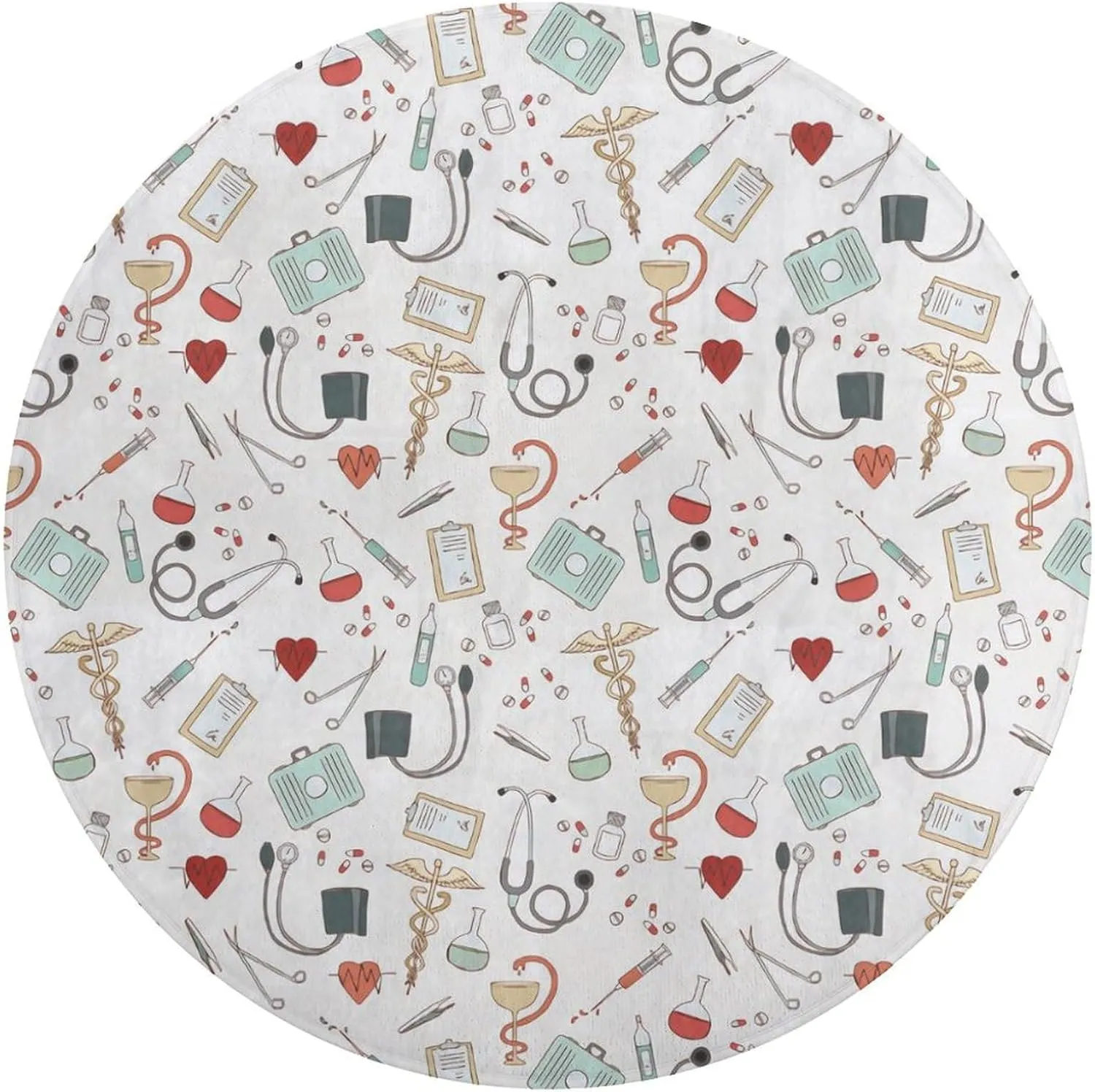 Doctor Nurse Small Bedroom Coral Fleece Circular Floor Mat, Non Slip and Washable 90 * 90cm