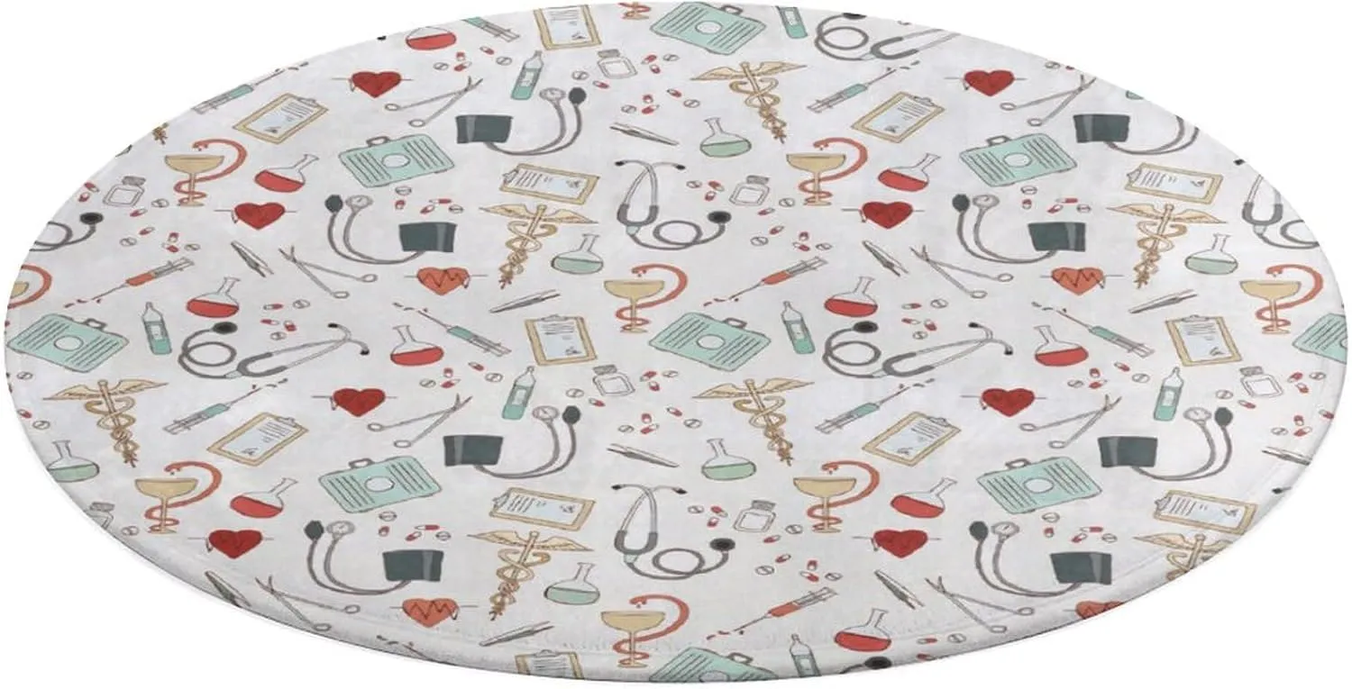 Doctor Nurse Small Bedroom Coral Fleece Circular Floor Mat, Non Slip and Washable 90 * 90cm
