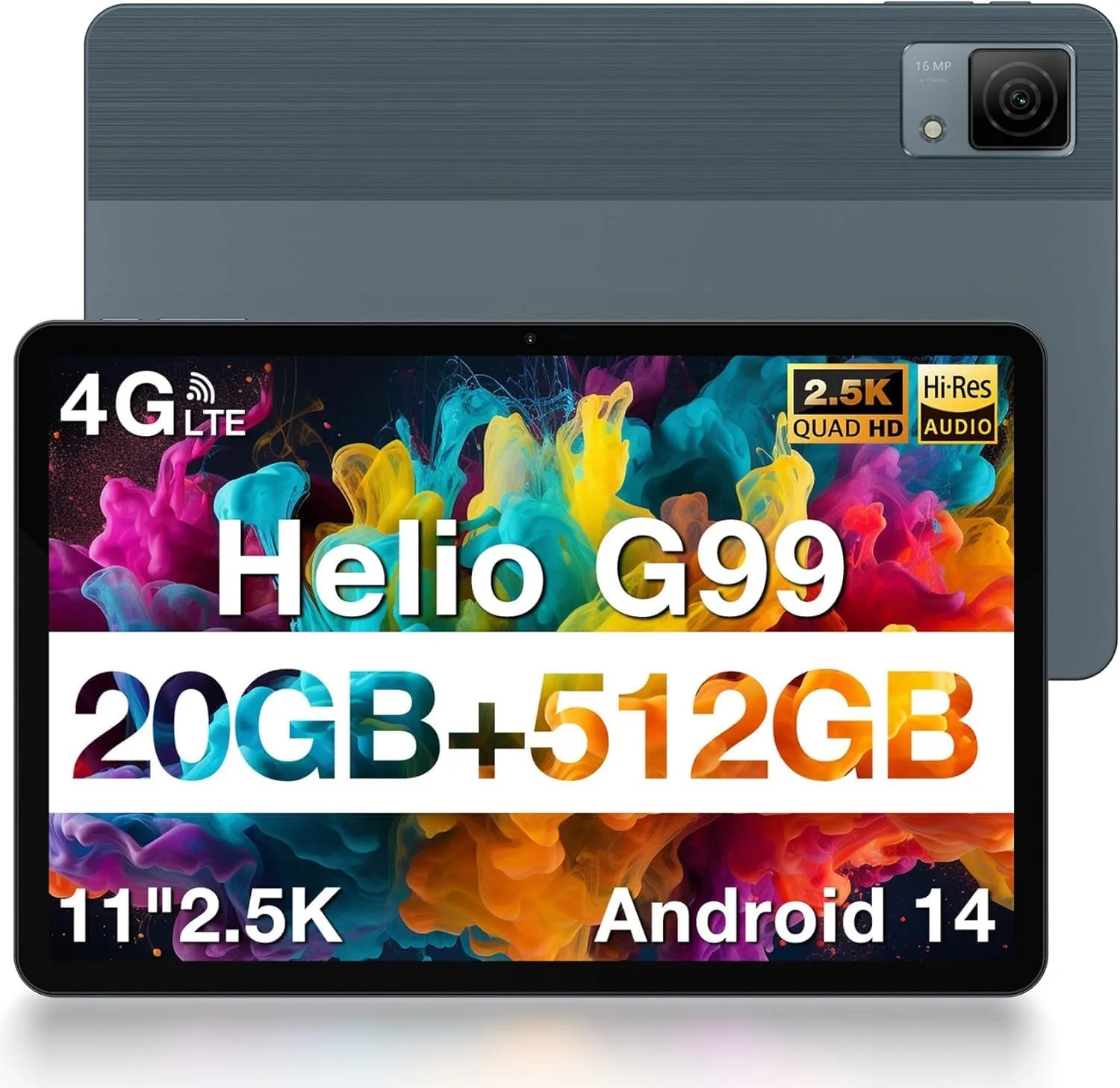 DOOGEE T40 Android Tablet,20GB 512GB/2TB Expand,11 inch Tablet Helio G99 Octa-core,Android 14 with 8580mAh Battery,IPS 1600x2560 Display,4G LTE Cellular,Face ID