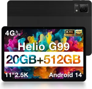 DOOGEE T40 Android Tablet,20GB 512GB/2TB Expand,11 inch Tablet Helio G99 Octa-core,Android 14 with 8580mAh Battery,IPS 1600x2560 Display,4G LTE Cellular,Face ID