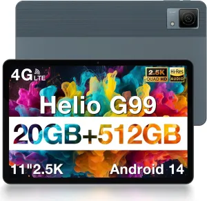 DOOGEE T40 Android Tablet,20GB 512GB/2TB Expand,11 inch Tablet Helio G99 Octa-core,Android 14 with 8580mAh Battery,IPS 1600x2560 Display,4G LTE Cellular,Face ID