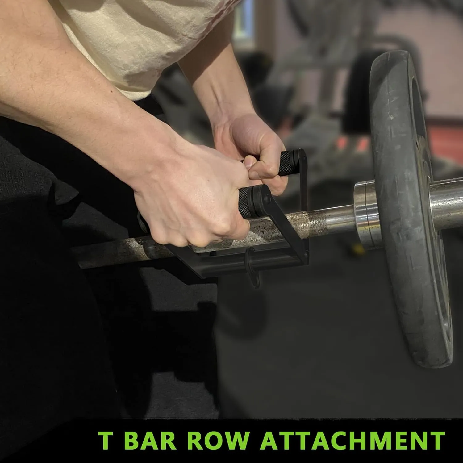 Double D Row Handle Cable Attachment for Weight Workout, Steel with Non-Slip Rubber Grip (Black)