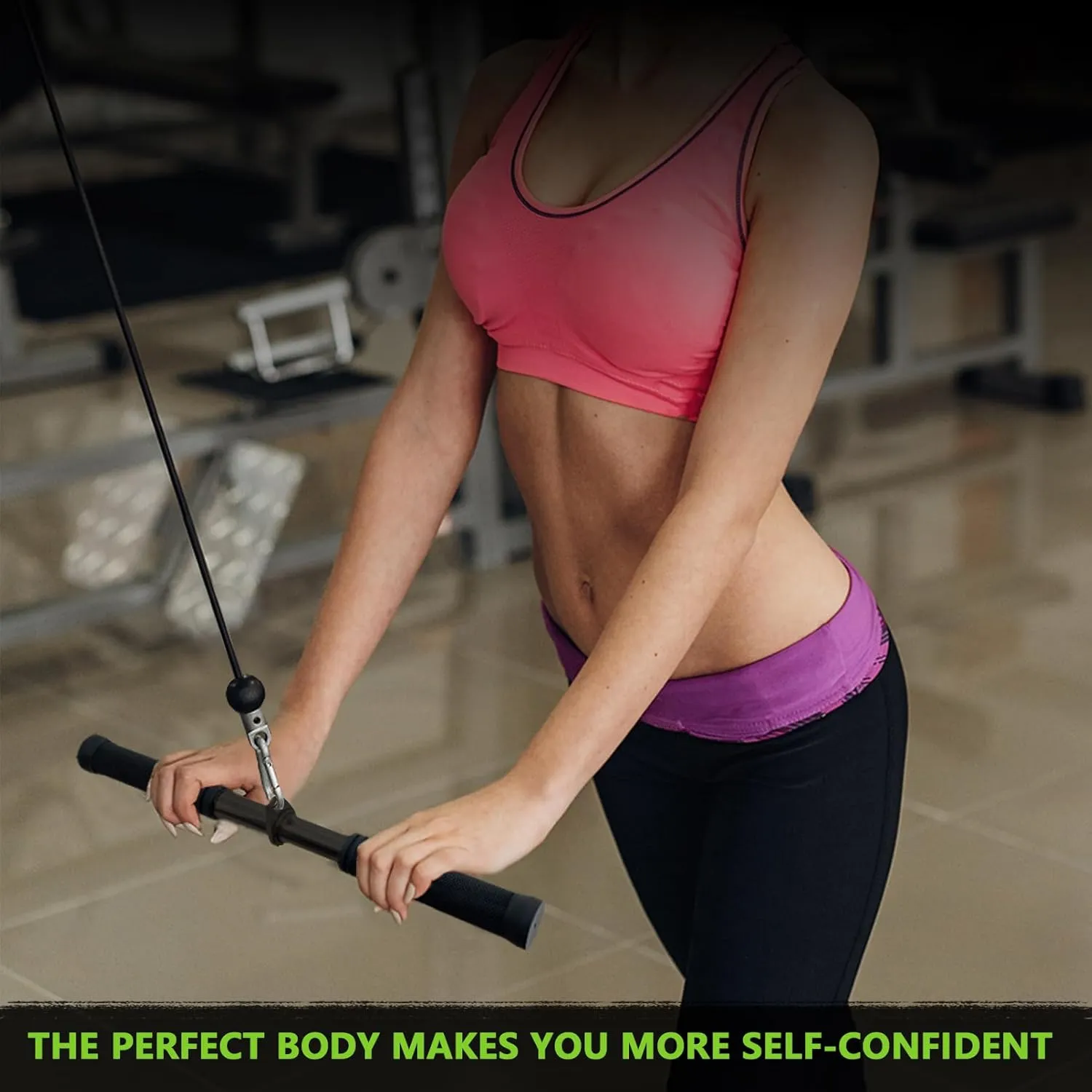 Double D Row Handle Cable Attachment for Weight Workout, Steel with Non-Slip Rubber Grip (Black)