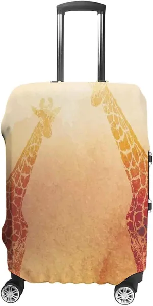 Double-sided Printed Luggage Cover, Animal Decor Travel Suitcase Cover, Tropic African Giraffes Tallest Neck Mammal, Fits 19-21 Inch Luggage, Washable Dustproof Anti-Scratch, Orange