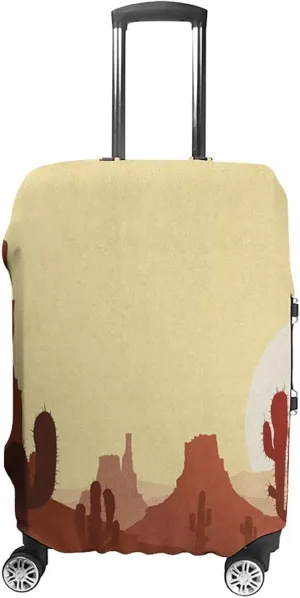 Double-sided Printed Luggage Cover, Cactus Travel Suitcase Cover, Arid Country Landscape with Sunset in Stone Desert, Fits 30-32 Inch Luggage, Washable Dustproof Anti-Scratch, Yellow Brown Redwood