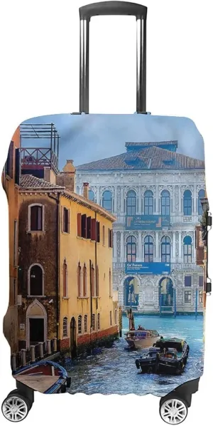 Double-sided Printed Luggage Cover, Cityscape Elastic Travel Luggage Cover, Canal in Venice Italy, Fits 22-24 Inch Luggage, Great For Vacation Travel, Multicolor