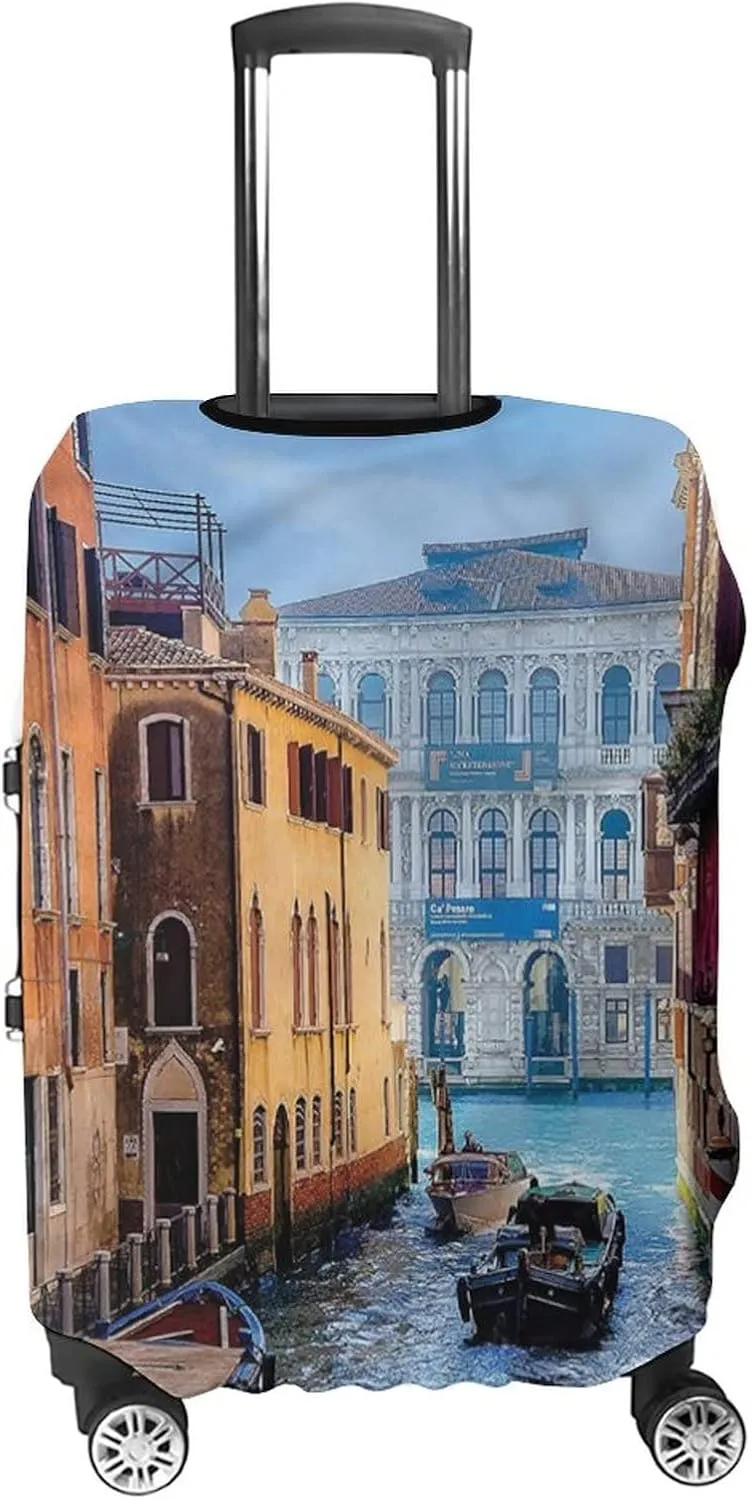 Double-sided Printed Luggage Cover, Cityscape Elastic Travel Luggage Cover, Canal in Venice Italy, Fits 22-24 Inch Luggage, Great For Vacation Travel, Multicolor