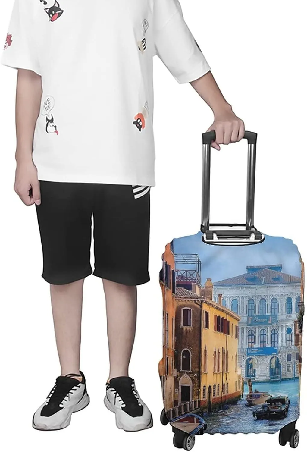 Double-sided Printed Luggage Cover, Cityscape Elastic Travel Luggage Cover, Canal in Venice Italy, Fits 22-24 Inch Luggage, Great For Vacation Travel, Multicolor