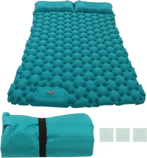Double Sleeping Pad for Camping, Double Camping Sleeping Pad, Self Inflating Sleeping Mat for 2 Person with Pillow, Inflatable Camping Pad with Storage Bag for Office Outdoor (Blue)