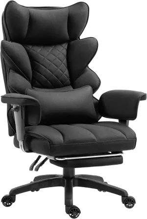 Dowinx Big and Tall Office Chair with Pocket Spring Cushion,High Back Computer Gaming Chairs with Adjustable Armrests and Lumbar Support,Executive Desk Chairs with Footrest,(Fabric, Black)