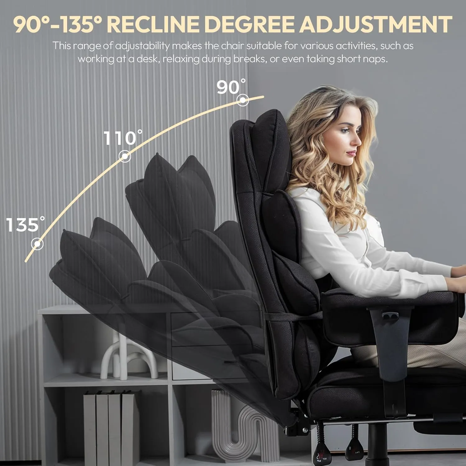 Dowinx Big and Tall Office Chair with Pocket Spring Cushion,High Back Computer Gaming Chairs with Adjustable Armrests and Lumbar Support,Executive Desk Chairs with Footrest,(Fabric, Black)