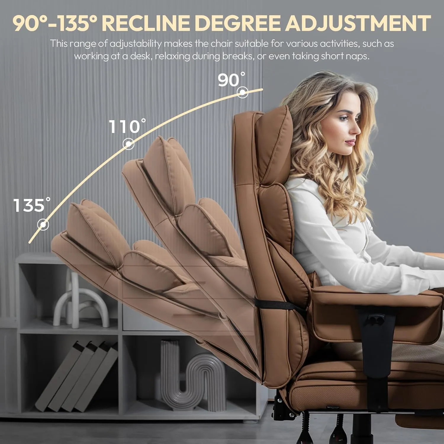 Dowinx Big and Tall Office Chair with Pocket Spring Cushion,High Back Computer Gaming Chairs with Adjustable Armrests and Lumbar Support,Executive Desk Chairs with Footrest(PU Leather,Brown)