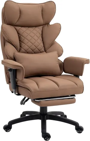 Dowinx Big and Tall Office Chair with Pocket Spring Cushion,High Back Computer Gaming Chairs with Adjustable Armrests and Lumbar Support,Executive Desk Chairs with Footrest(PU Leather,Brown)
