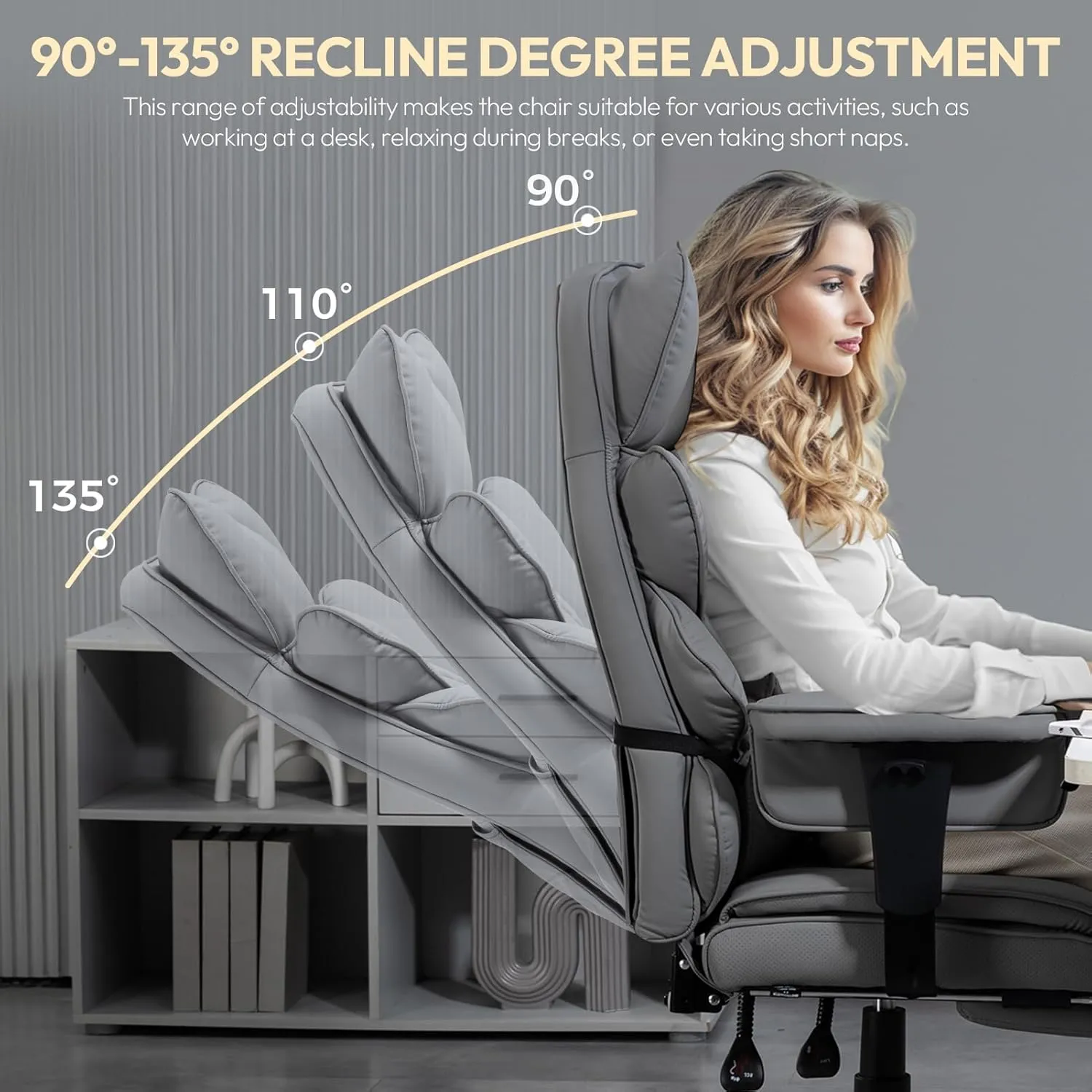 Dowinx Big and Tall Office Chair with Pocket Spring Cushion,High Back Computer Gaming Chairs with Adjustable Armrests and Lumbar Support,Executive Desk Chairs with Footrest(PU Leather,Grey)