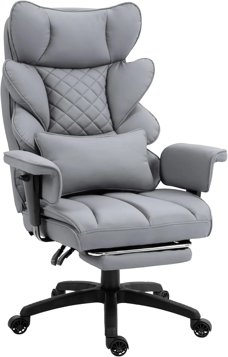 Dowinx Big and Tall Office Chair with Pocket Spring Cushion,High Back Computer Gaming Chairs with Adjustable Armrests and Lumbar Support,Executive Desk Chairs with Footrest(PU Leather,Grey)