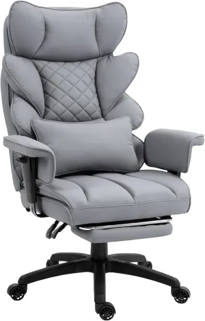 Dowinx Big and Tall Office Chair with Pocket Spring Cushion,High Back Computer Gaming Chairs with Adjustable Armrests and Lumbar Support,Executive Desk Chairs with Footrest(PU Leather,Grey)
