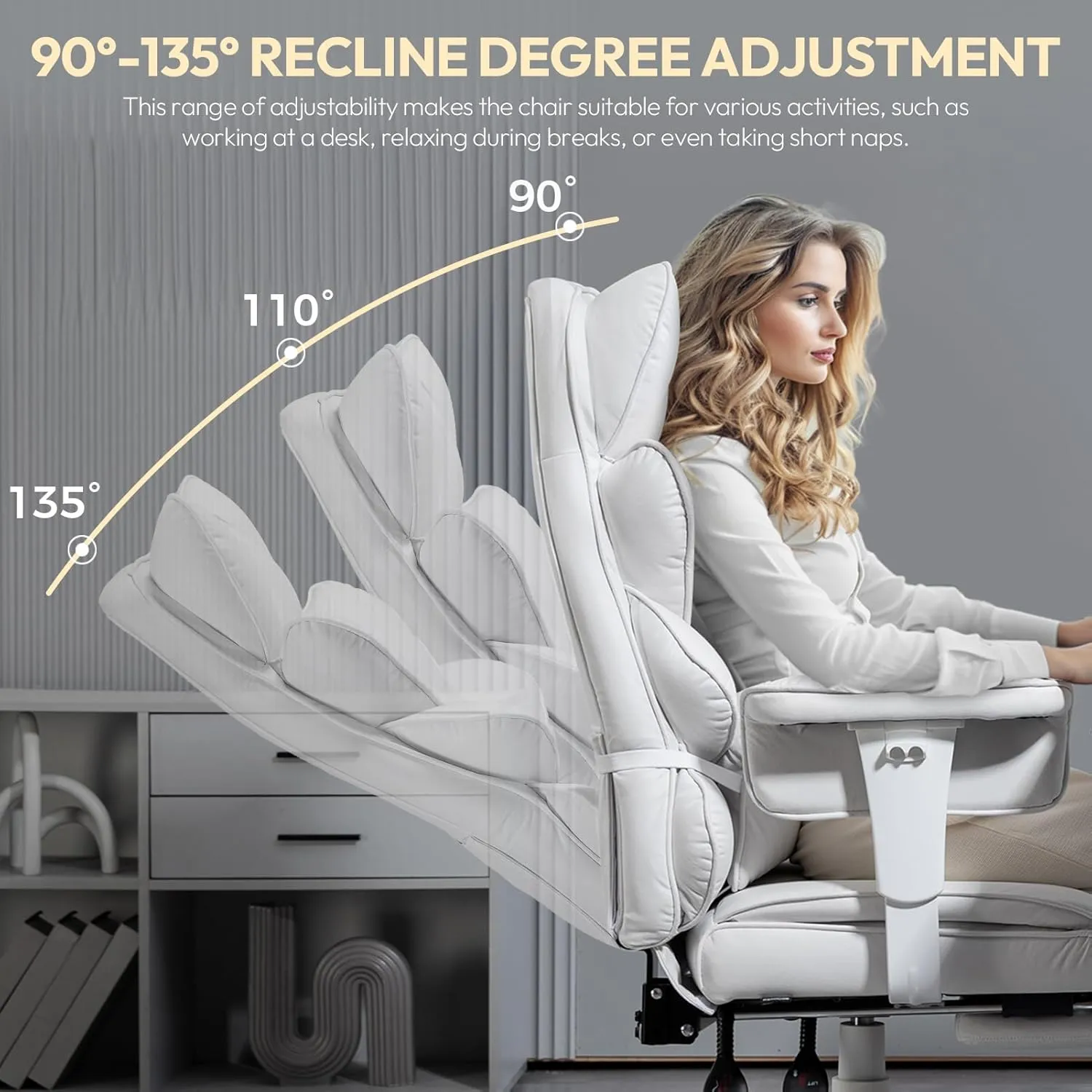 Dowinx Big and Tall Office Chair with Pocket Spring Cushion,High Back Computer Gaming Chairs with Adjustable Armrests,Executive Desk Chairs with Lumbar Support and Footrest,(Fabric, White)