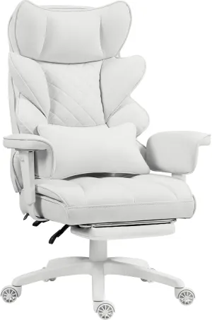 Dowinx Big and Tall Office Chair with Pocket Spring Cushion,High Back Computer Gaming Chairs with Adjustable Armrests,Executive Desk Chairs with Lumbar Support and Footrest,(Fabric, White)