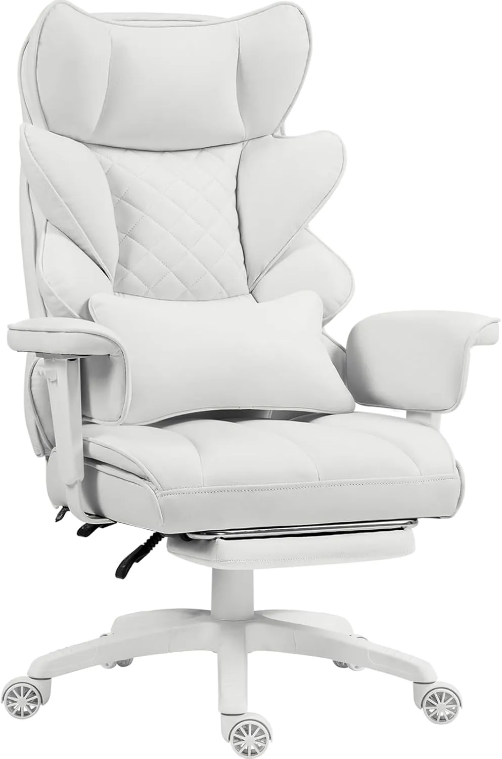 Dowinx Big and Tall Office Chair with Pocket Spring Cushion,High Back Computer Gaming Chairs with Adjustable Armrests,Executive Desk Chairs with Lumbar Support and Footrest,(Fabric, White)