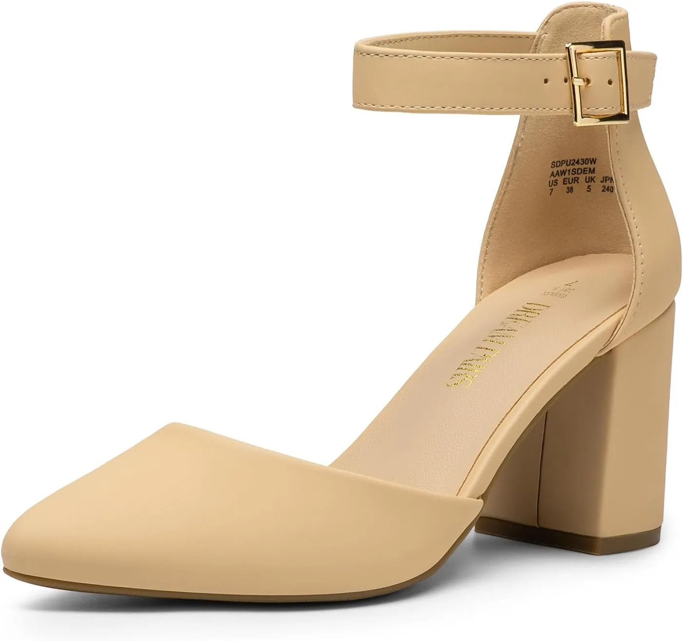DREAM PAIRS Women's Closed Pointed Toe High Chunky Heels Pumps Ankle Strap Dress Shoes for Wedding Office Party, 3 Inches