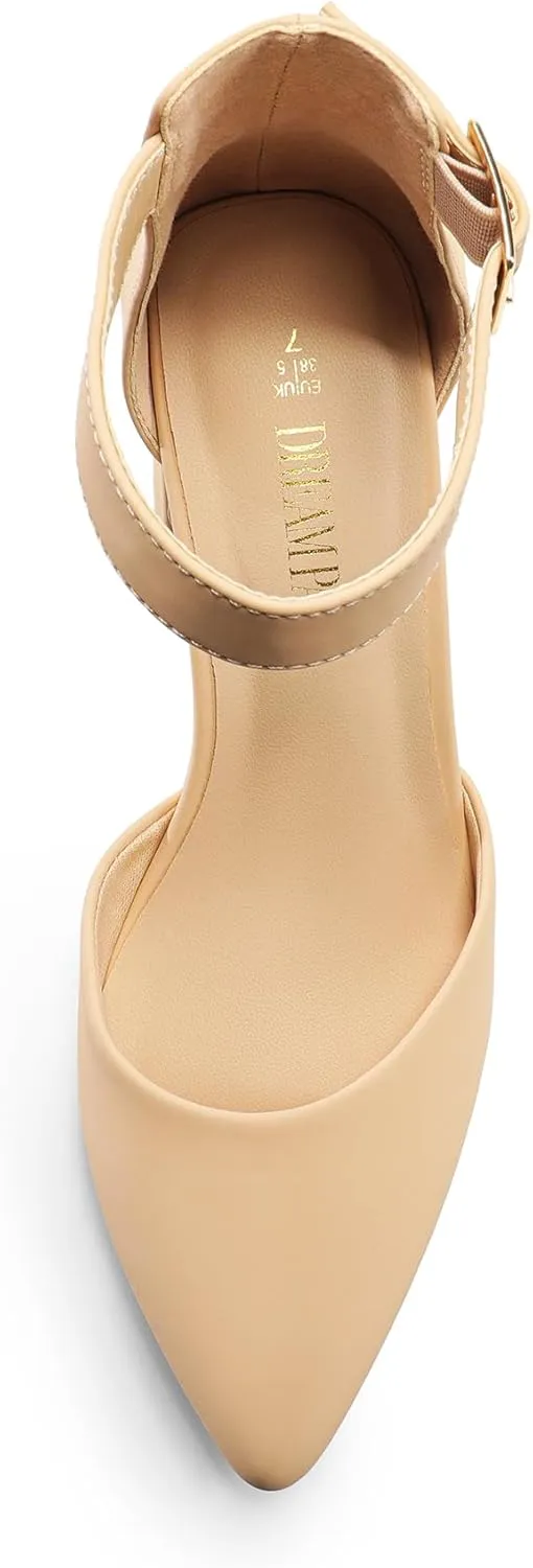 DREAM PAIRS Women's Closed Pointed Toe High Chunky Heels Pumps Ankle Strap Dress Shoes for Wedding Office Party, 3 Inches