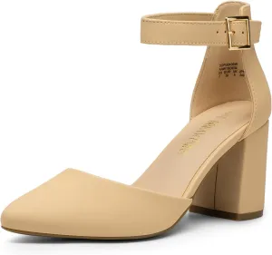 DREAM PAIRS Women's Closed Pointed Toe High Chunky Heels Pumps Ankle Strap Dress Shoes for Wedding Office Party, 3 Inches