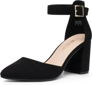 DREAM PAIRS Women's Closed Pointed Toe High Chunky Heels Pumps Ankle Strap Dress Shoes for Wedding Office Party, 3 Inches