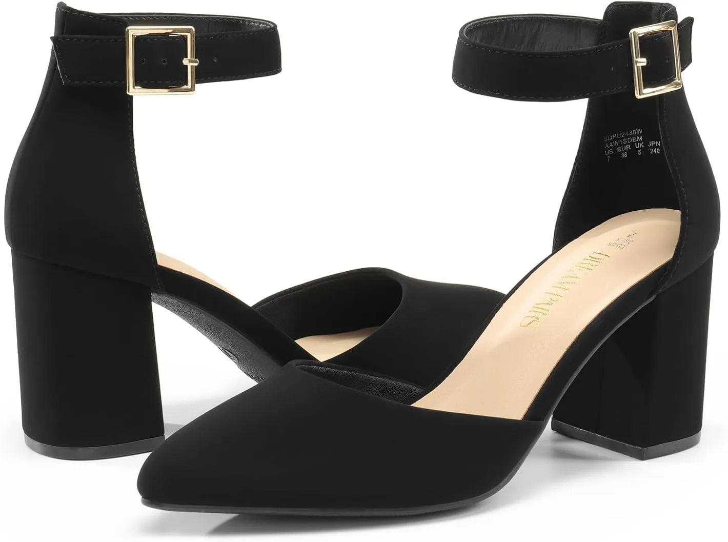 DREAM PAIRS Women's Closed Pointed Toe High Chunky Heels Pumps Ankle Strap Dress Shoes for Wedding Office Party, 3 Inches