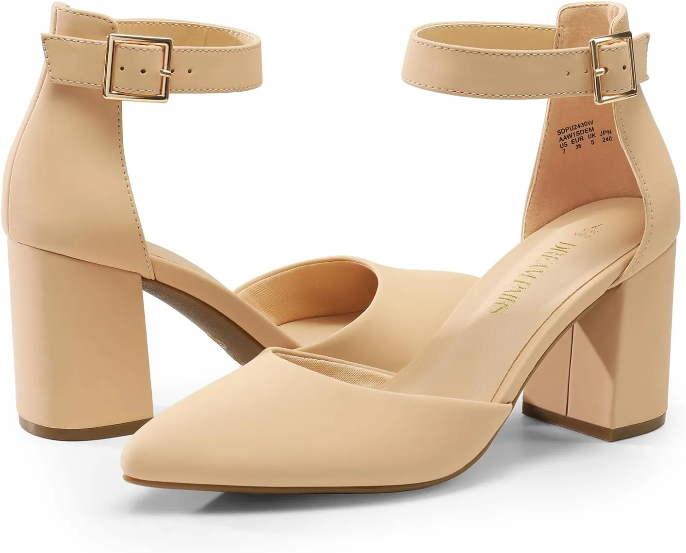 DREAM PAIRS Women's Closed Pointed Toe High Chunky Heels Pumps Ankle Strap Dress Shoes for Wedding Office Party, 3 Inches