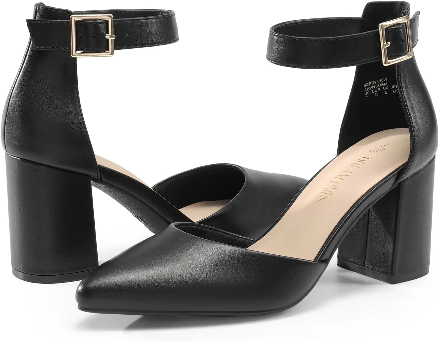 DREAM PAIRS Women's Closed Pointed Toe High Chunky Heels Pumps Ankle Strap Dress Shoes for Wedding Office Party, 3 Inches