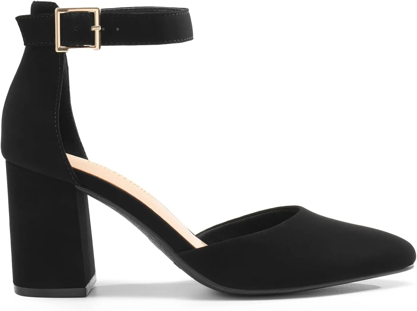 DREAM PAIRS Women's Closed Pointed Toe High Chunky Heels Pumps Ankle Strap Dress Shoes for Wedding Office Party, 3 Inches