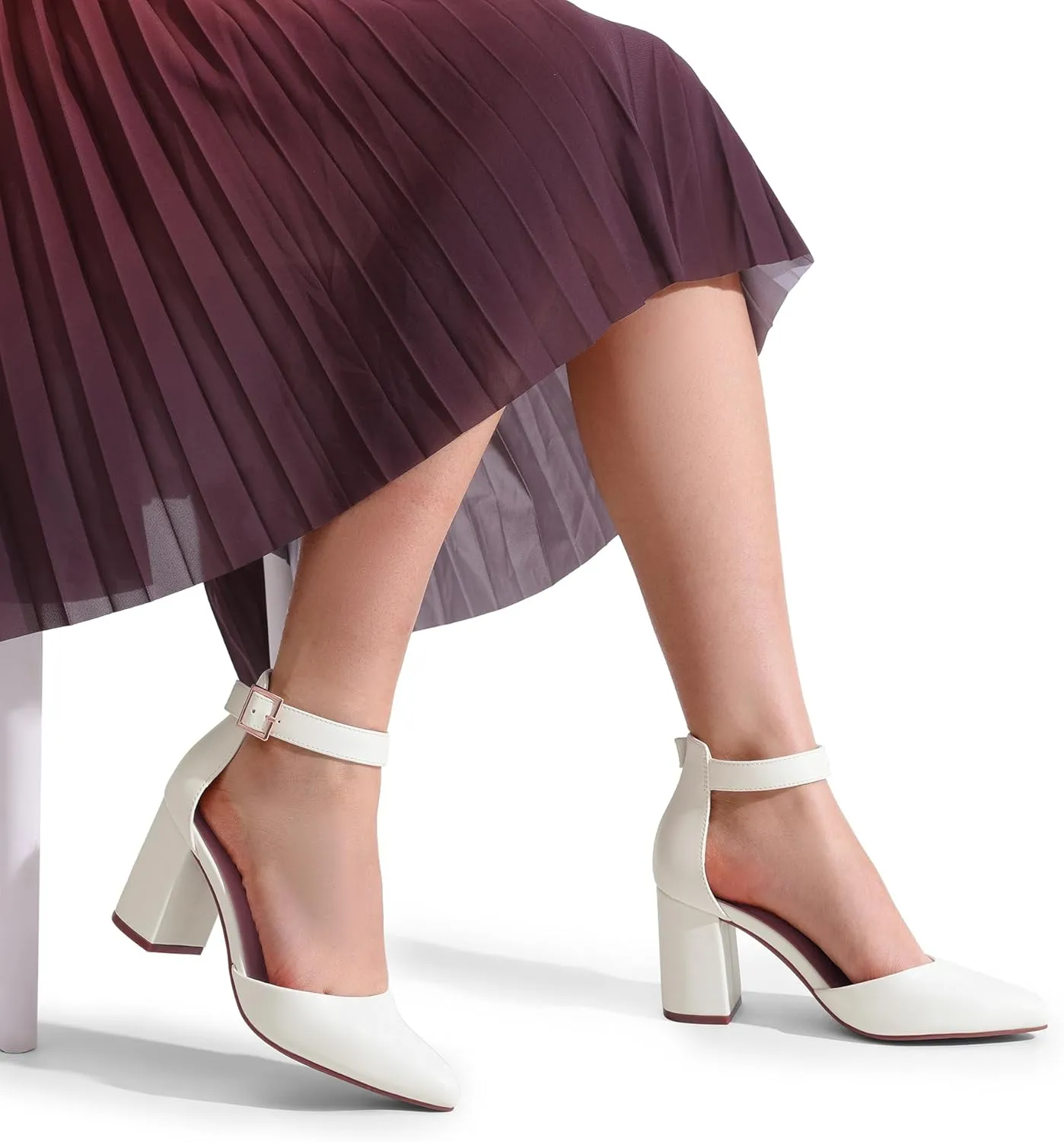 DREAM PAIRS Women's Closed Pointed Toe High Chunky Heels Pumps Ankle Strap Dress Shoes for Wedding Office Party, 3 Inches