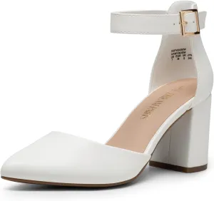 DREAM PAIRS Women's Closed Pointed Toe High Chunky Heels Pumps Ankle Strap Dress Shoes for Wedding Office Party, 3 Inches