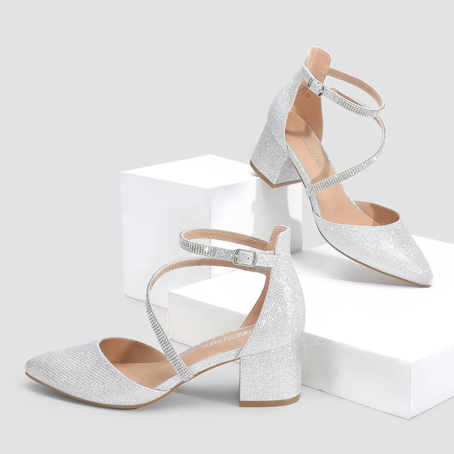 DREAM PAIRS Women's Closed Pointed Toe Low Chunky Heels Pumps Ankle Strap Wedding Business Dressy Shoes