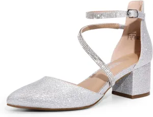DREAM PAIRS Women's Closed Pointed Toe Low Chunky Heels Pumps Ankle Strap Wedding Business Dressy Shoes