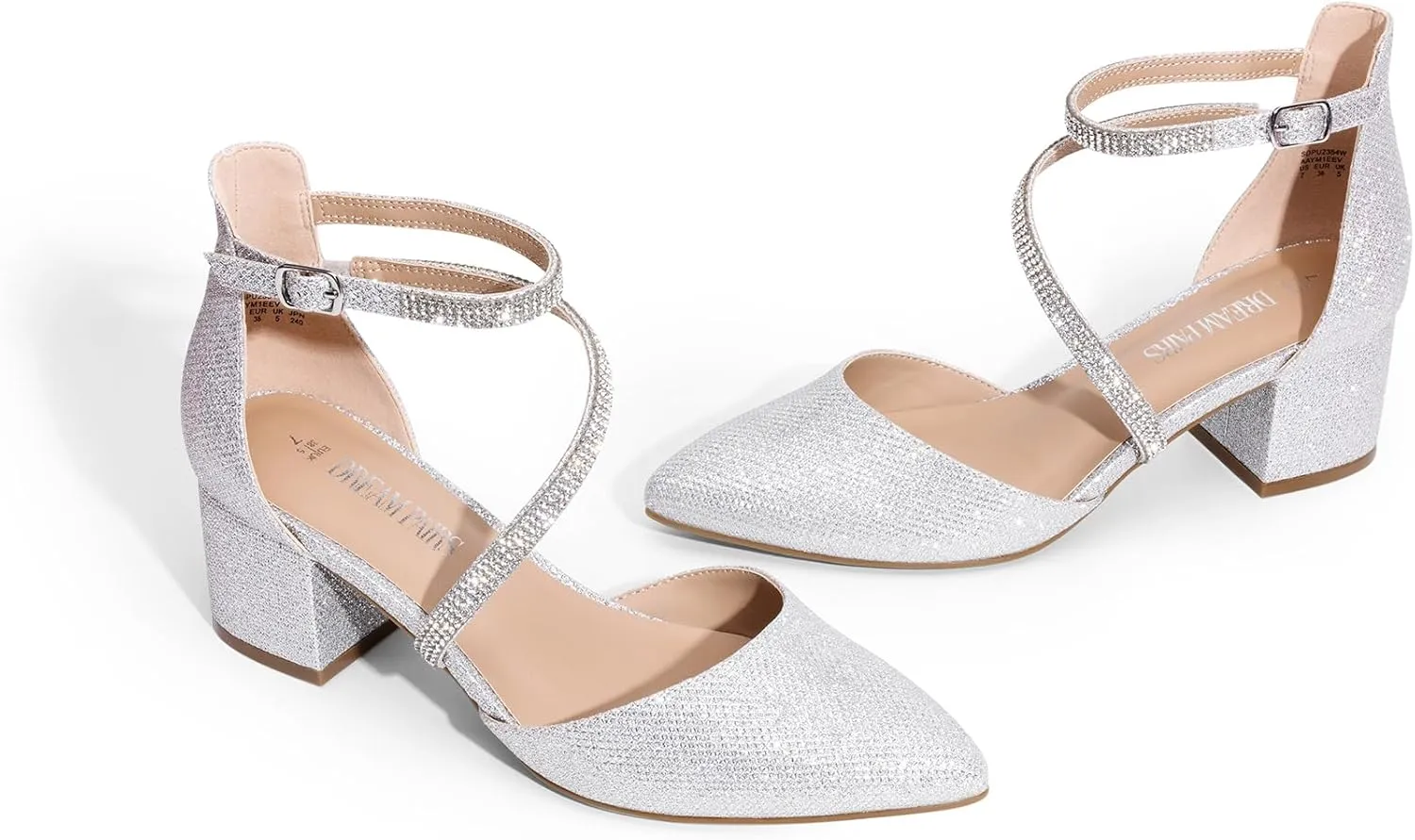 DREAM PAIRS Women's Closed Pointed Toe Low Chunky Heels Pumps Ankle Strap Wedding Business Dressy Shoes