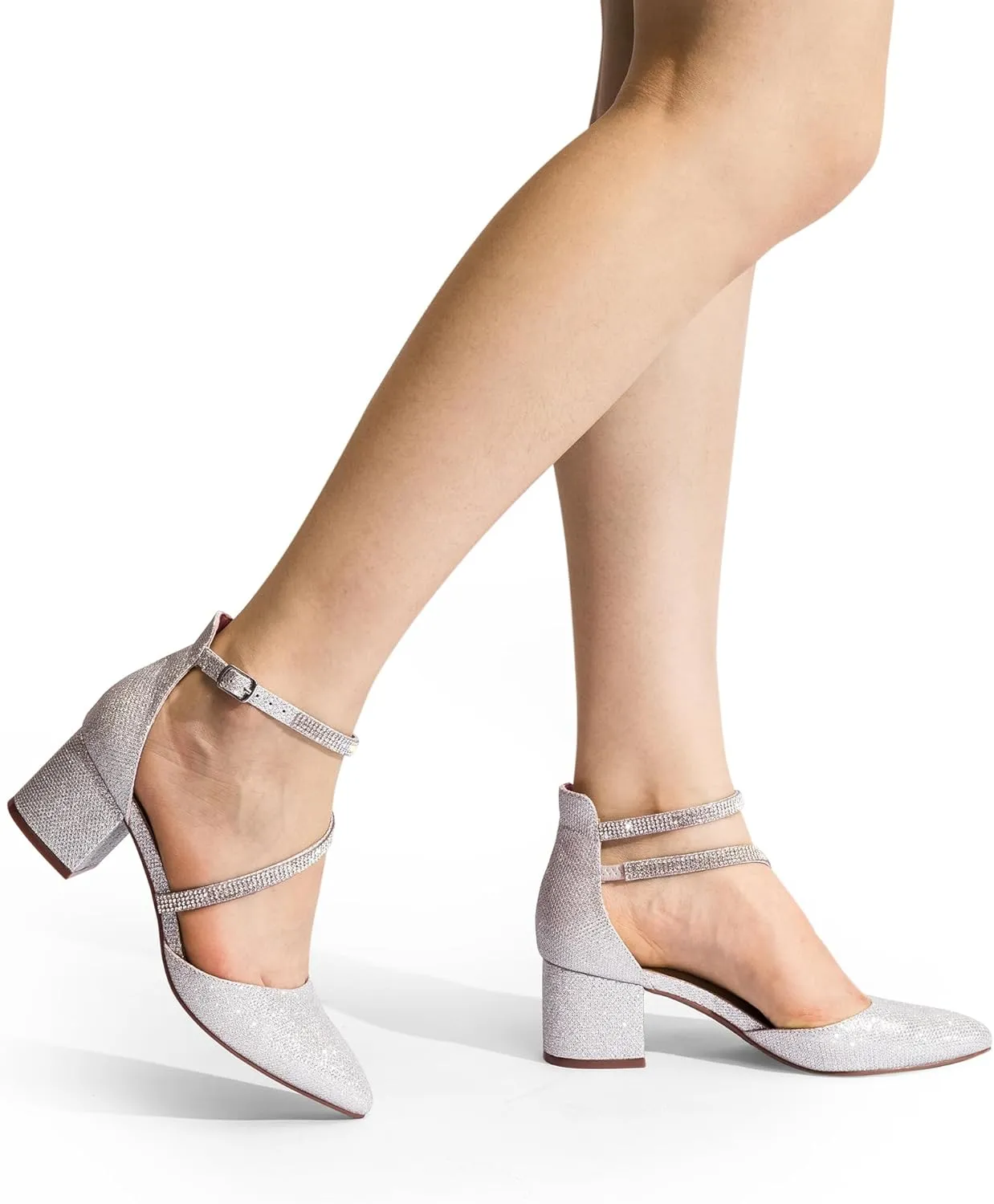 DREAM PAIRS Women's Closed Pointed Toe Low Chunky Heels Pumps Ankle Strap Wedding Business Dressy Shoes