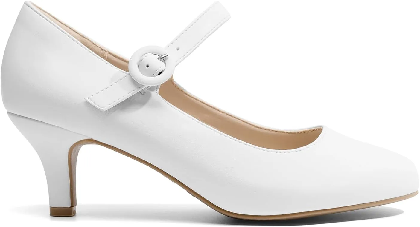 DREAM PAIRS Women's Kitten Heels Pumps, Low Heel Dress Shoes Mary Jane Round Closed Toe Comfortable Shoes for Wedding Office Dancing